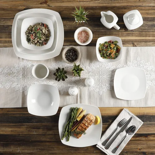 Vista 6 de Gibson Home Zen Buffetware - Juego de vajilla de 39 piezas para cena, color blanco