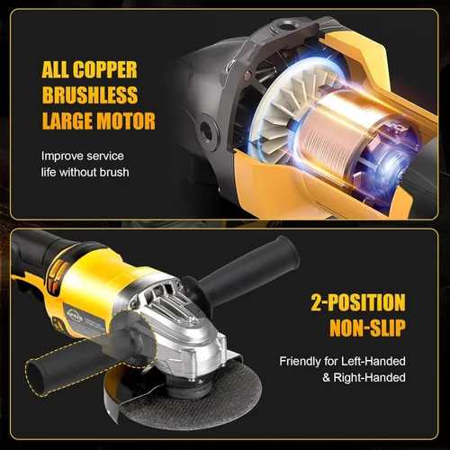Vista 4 de Amoladora angular inalámbrica compatible con batería DEWALT de 20 V máximo, 4-1/2 pulgadas, motor sin escobillas de 11000 RPM para cortar, moler