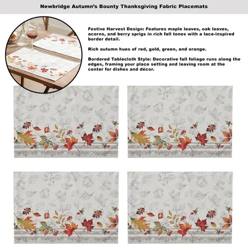 Vista 5 de Newbridge Autumn Essentials - Mantel de tela con borde de follaje de otoño, hojas cambiantes, de fácil cuidado, a prueba de manchas, resistente a