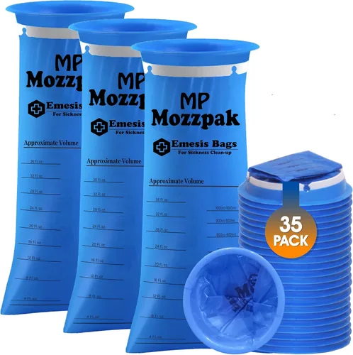 Vista 8 de MP MOZZPAK Bolsas desechables para vómito, paquete de 35 bolsas de emisis de 3.5 onzas líquidas, bolsa de Barf a prueba de fugas, bolsa de vomitos