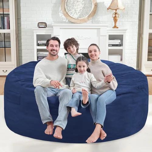 Vista 271 de Puf de 5 pies, puf grande con relleno de espuma viscoelástica, sofá puff esponjoso con funda de terciopelo holandés, puf redondo para sala de estar