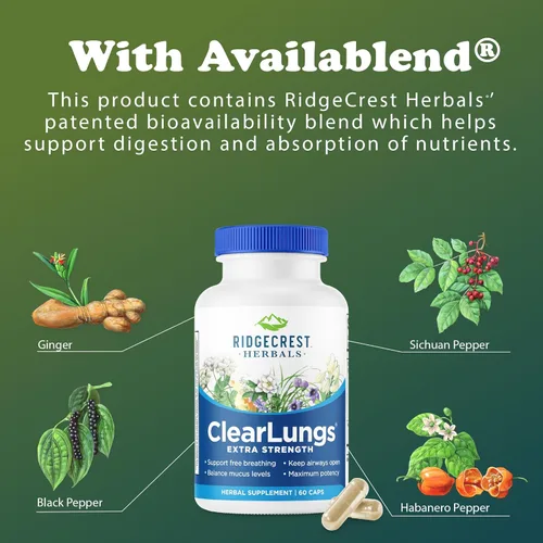 Vista 7 de RidgeCrest Herbals ClearLungs Extra Strength, suplemento de salud diaria, fórmula natural de bienestar pulmonar y nasal para apoyo bronquial