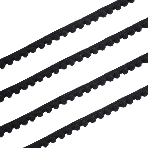 Vista 4 de Mini pompón con flecos de bola, lazo para coser, flecos, accesorio de encaje para manualidades, decoración del hogar (negro, 10 yardas)