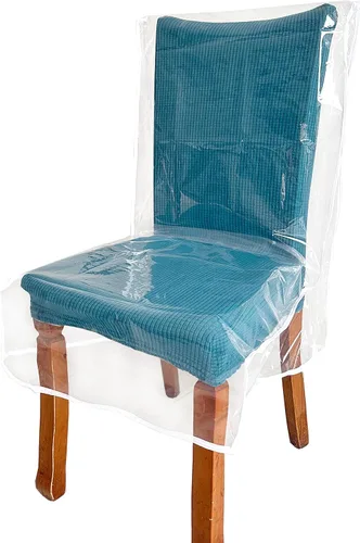 Vista 7 de Paquete de 2 Fundas de Sillas de Plástico, Juego de Fundas Transparentes para Sillas de Comedor, Protector de Asiento Transparente e Impermeable