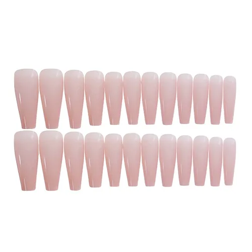 Vista 3 de RikView Uñas postizas a presión extra largas de color rosa, uñas acrílicas con forma de ataúd, uñas postizas brillantes (rosa)