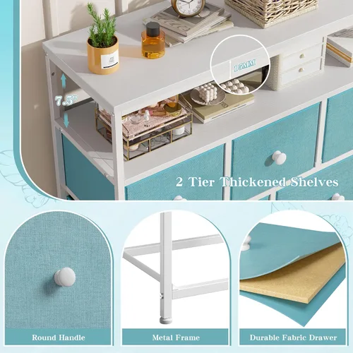 Vista 25 de EnHomee Soporte de TV para dormitorio con 7 cómodas y 2 estantes abiertos, cómodas y cómodas para pasillo, entrada, dormitorio, gris