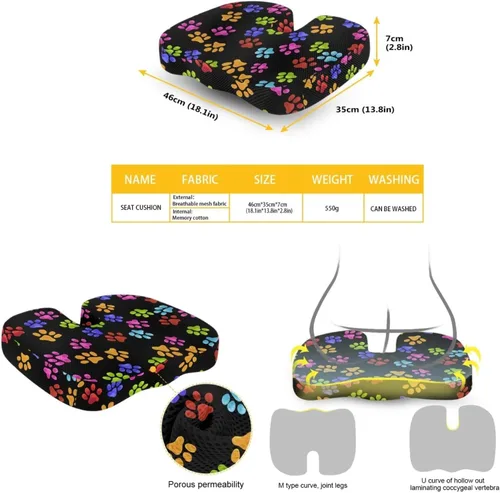 Vista 2 de Hechitok Cojín de espuma viscoelástica para silla de oficina, asiento de automóvil, viajes, reduce la presión del coxis y mejora la comodidad
