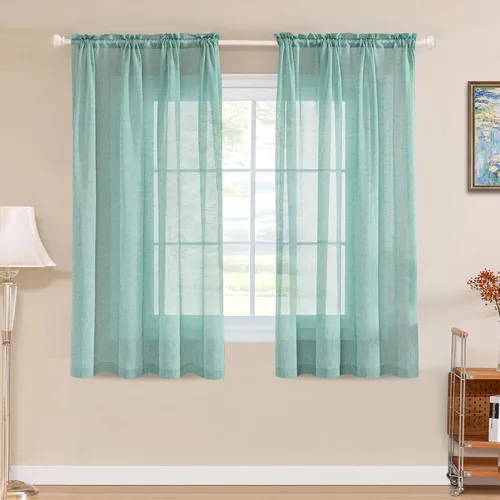 Vista 49 de Turquoize - Cortinas semitransparentes para sala de estar, cortinas de lino texturizado para dormitorio, con bolsillo para barra, tratamiento