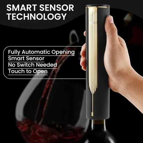 Vista 4 de Abridor eléctrico de botellas de vino con base de carga y cortador de papel de aluminio integrado, sacacorchos automático inteligente activado por