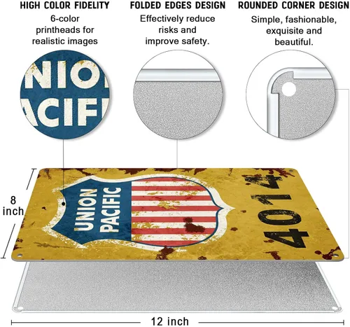 Vista 2 de Ylens Union Pacific Railway Logo Train Railroad Railroad - Letrero de metal para decoración de pared, 8 x 12 pulgadas