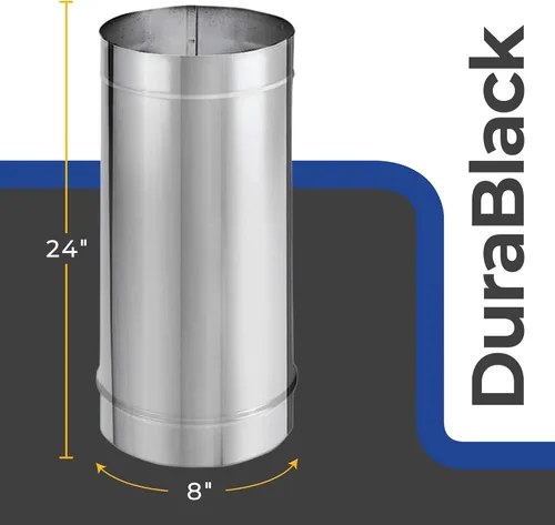Vista 3 de DuraVent DuraBlack - Conector de tubo de estufa de acero inoxidable de una sola pared de 24 pulgadas de largo x 8 pulgadas de diámetro