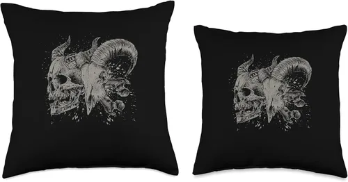 Vista 3 de Goth Skulls Satanic Goat Baphomet Gift Satanic Skulls Devil Goat Skeleton Evil - Almohada de 16 x 16 pulgadas, multicolor