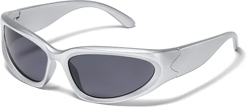 Vista 15 de JASPIN Y2K Gafas de Sol Envolventes para Mujeres y Hombres, Plata, Ovaladas, de Moda, Deportivas, con Protección UV