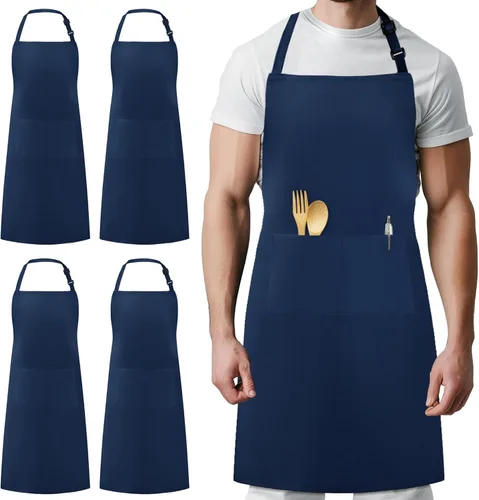 Vista 8 de Syntus 4 Pack Adjustable Bib Apron with 2 Pockets Cooking Kitchen Aprons for Women Men Chef