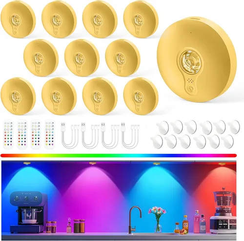 Vista 12 de Luces LED recargables con control remoto, paquete de 3 luces magnéticas para debajo del gabinete, luces LED accionadas a pila de 1500mAh