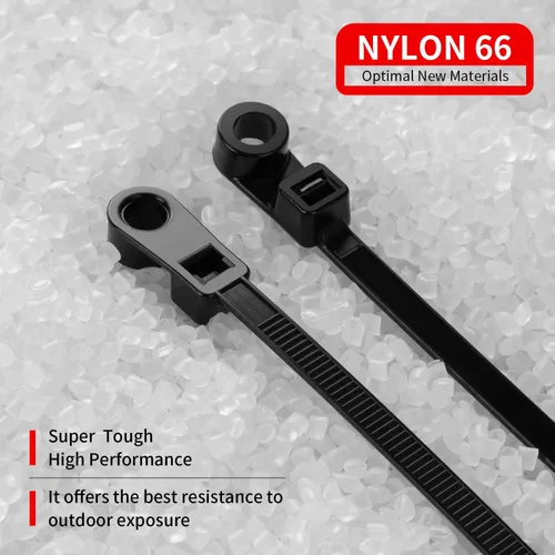 Vista 3 de 200 bridas negras de 8 pulgadas con agujero para tornillo, cabeza montable, correas multiusos de nailon resistente con orificio de montaje