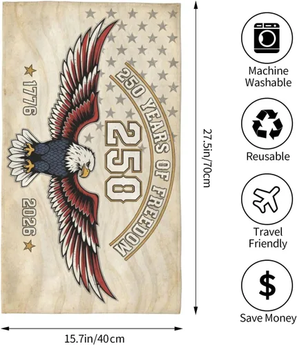 Vista 3 de 250 Years Anniversary Hand Towels, Patriotic Eagle Face Towel Soft Guest Towel Portable Kitchen Tea Dish Towels Bathroom Decor Housewarming Gifts