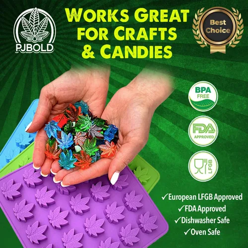 Vista 4 de PJ BOLD Molde de silicona para caramelos de hojas de marihuana - Paquete de 3