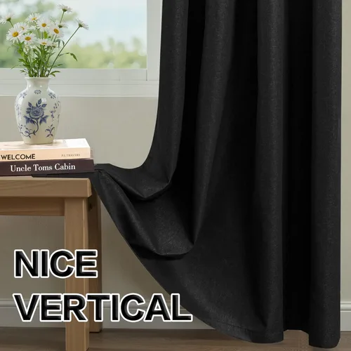 Vista 6 de DONREN Cortinas opacas completas para dormitorio, aislamiento térmico y reducción de ruido, cortinas de lino con ojales para sala de estar y Negro