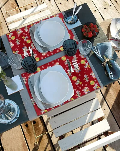 Vista 4 de Christmas Table Placemats for Dining Table Set of 4,Cotton Linen Cloth Kitchen Place Mats with Pocket,Washable Burlap SquareRectangleRoundOblong