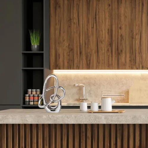 Vista 7 de Escultura geométrica de cerámica moderna de plata, acento abstracto para el hogar y figura de mesa para sala de estar, dormitorio, baño, oficina