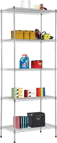 Vista 16 de BestOffice Estantes de almacenamiento de alambre de 5 niveles con ruedas 14x30x60 Cromo Estantes ajustables Estante de metal resistente