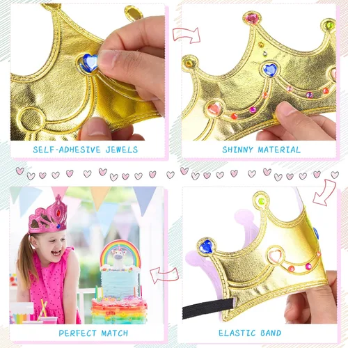 Vista 4 de Yaomiao El juego de 22 coronas de bricolaje incluye 12 coronas de princesa de espuma y 10 calcomanías de diamante para niños