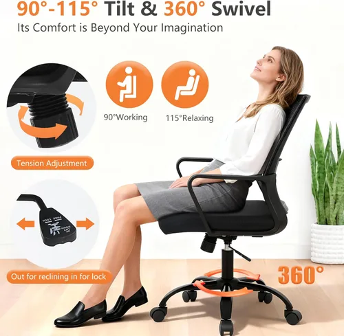 Vista 3 de PayLessHere Silla de oficina para computadora, silla ergonómica de malla, respaldo medio, silla giratoria para oficina en casa, silla de escritorio