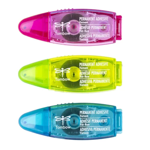 Tombow 62140 Power Mini cinta adhesiva, paquete de 3. Aplicadores compactos fáciles de usar para una unión fuerte y permanente