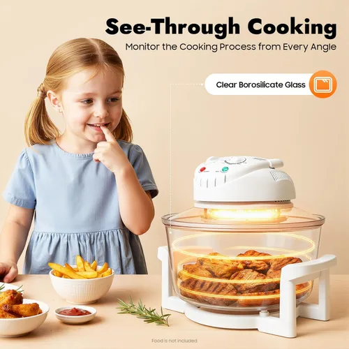 Vista 2 de Freidora de aire turbo de vidrio extra grande de 17.96 cuartos de galón, freidora aireada visible de 360° con anillo de expansión, horno eléctrico
