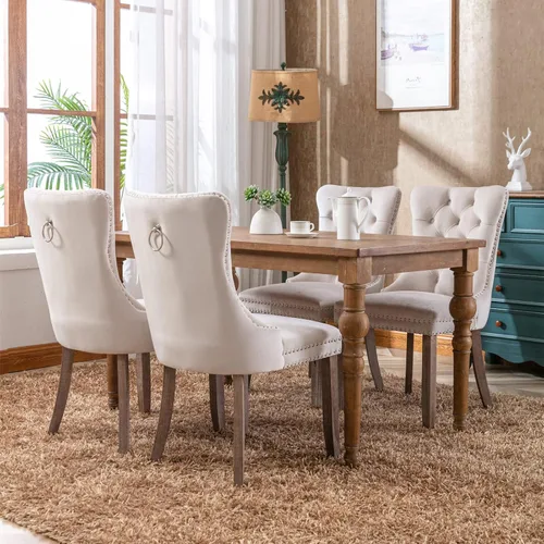 Vista 2 de Rhomtree Silla de comedor copetuda moderna de terciopelo para comedor, sillas de comedor tapizadas con diseño de remache de clavo, anillo trasero
