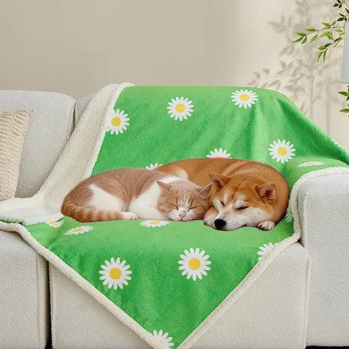 Vista 2 de Qeils - Mantas para mascotas para gatos - Manta impermeable para gatos lavable - Manta de vellón Sherpa para cachorros, protector reversible