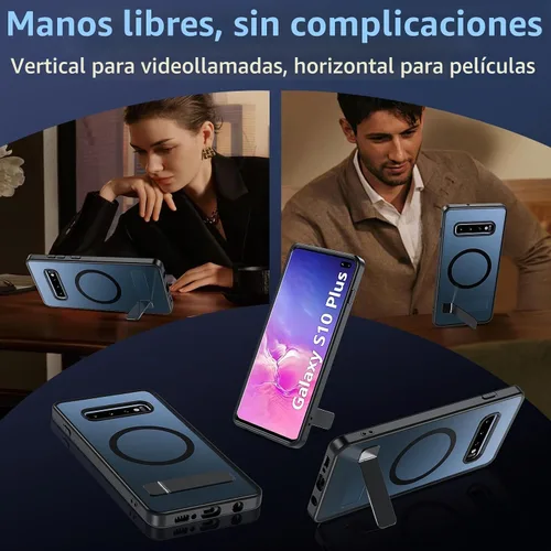 Vista 4 de BESINPO Funda magnética para Samsung Galaxy S10 Plus, [con patada invisible incorporada][grado militar a prueba de golpes] Funda delgada translúcida