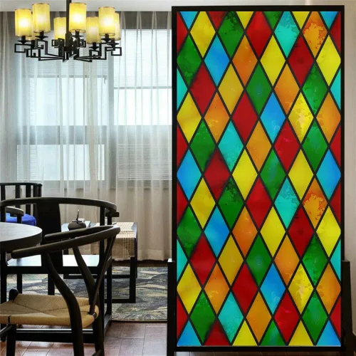Vista 5 de Película de privacidad para ventanas, estilo diamante, vidrio manchado, sin pegamento, adherencia estática, calcomanías decorativas esmeriladas