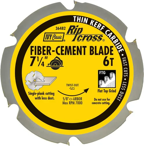 IVY Classic 36482 Hoja de sierra circular de carburo de carburo de corte de fibra-cemento de 6 dientes de 7-1/4" con eje de diamante de 5/8