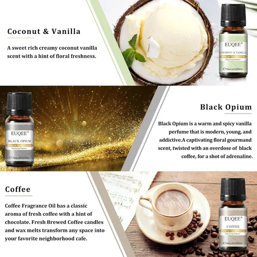 Vista 5 de EUQEE Juego de 6 aceites aromáticos de café (0.3 onzas líquidas), aceites esenciales de fragancia prémium para hacer velas, difusor, café