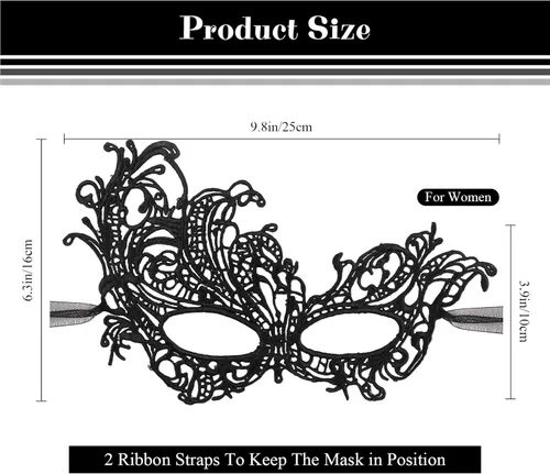 Vista 2 de Máscara elástica con encajes para adultos, material suave, ideal para fiestas temáticas y de disfraces