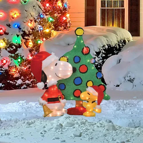 Vista 2 de ProductWorks Peanuts Adorno de Jardín Preiluminado de Snoopy y Woodstock para Árbol de Navidad Interior/Exterior, Exhibición Navideña con 70 Luces