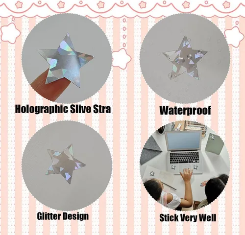 Vista 3 de 1000 calcomanías metálicas de estrella con purpurina, holográficas, autoadhesivas, 1 pulgada