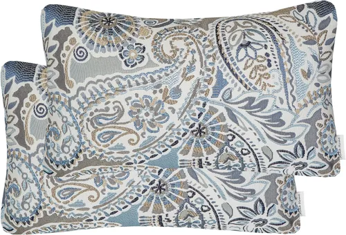 Vista 14 de Mika Home Paquete de 2 Fundas de Almohadas Decorativas Fundas de Cojines, Patrón Paisley, 18X18 Pulgadas, Azul Marrón Crema Multicolor