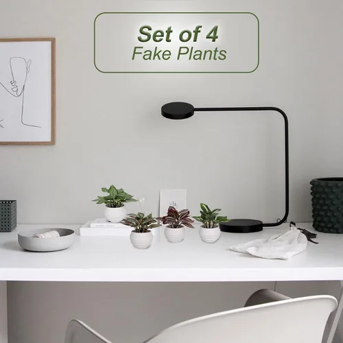 Vista 4 de 4 Packs Small Fake Plants Artificial Potted Plants for Home Decor Faux Indoor Plants for Office Desk Farmhouse