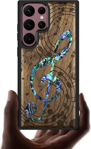 Vista 8 de Carveit Funda de madera de diseñador para Samsung Galaxy S22 Ultra (grabado en madera e incrustaciones de carcasa), funda de madera compatible