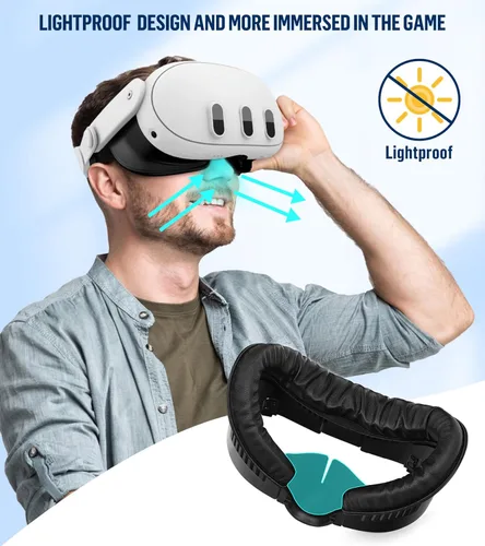 Vista 7 de YRXVW Facial Interface & Face Pad Cushion Compatible with OculusMeta Quest 3, Replacement PU Leather Foam Cushion,Siliocne Face Cover and Nose Guard