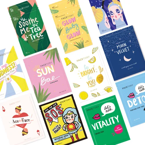 FACETORY K Beauty Mascarilla Facial para el Cuidado de la Piel - FAVORITE 11 COLLECTION Juego de Mascarillas Faciales | Mascarilla Facial Coreana