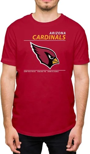 Hybrid Sports NFL - Team Logo and Stats - Adult Unisex Short Sleeve Fan T-Shirt for Men and Women - Officially Licensed Arizona Cardinals - Cardinal