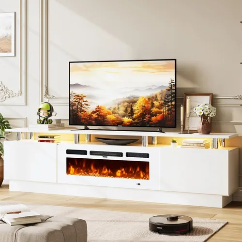 Vista 13 de Soporte de TV de 70 pulgadas para sala de estar, centro de entretenimiento moderno y consola multimedia, se adapta a televisores de hasta 80