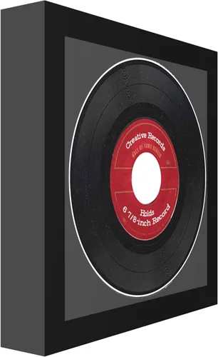 Vista 3 de Creative Picture Frames Marco de registro único de 6 7/8 x 6 7/8 pulgadas con alfombrilla negra que muestra un disco de vinilo de 45 rpm incluye