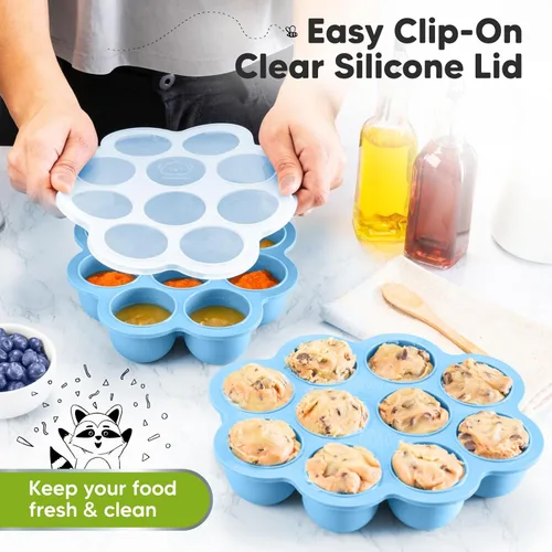 Vista 4 de KeaBabies Bandejas de silicona para congelador de alimentos con tapa, 2 onzas x 10 vainas, recipientes de almacenamiento de alimentos para bebés