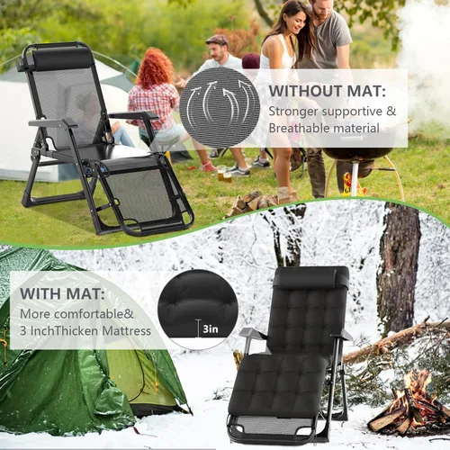 Vista 4 de Suteck 3 in 1 Folding Camping Cot, 29In XL Adjustable 6+10 Positions Reclining Portable Outdoor Cot Sleeping Bed Cots wPillow Mat Carry Bag, Chaise