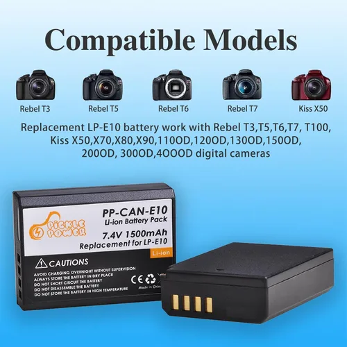 Vista 2 de Pickle Power LP-E10 Batería de 2 paquetes y Cargador Dual LED para Canon EOS Rebel T7 T6 T5 T3 T100, EOS 2000D, 3000D, 4000D, 1200D 1100D 1300D